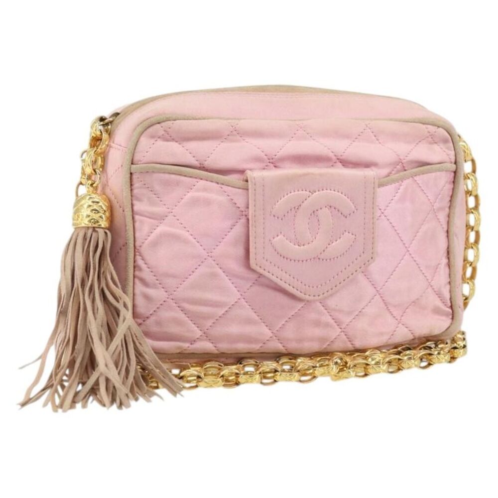 Chanel Vintage Camera Tassel Satin Pink Satin Shoulder Bag Bag